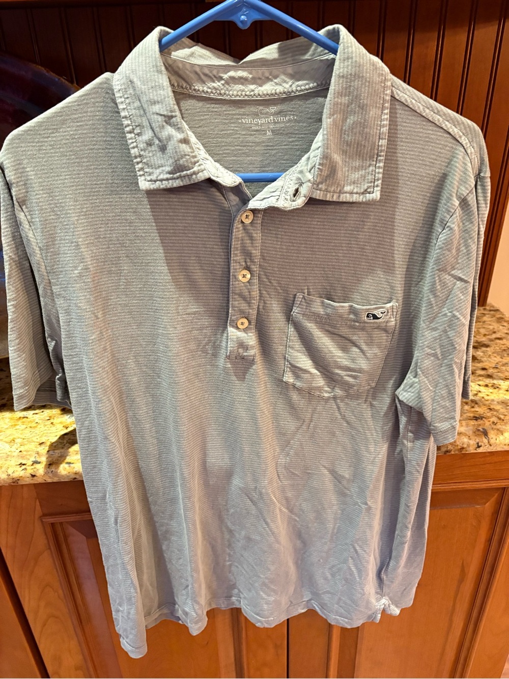 Vineyard Vines men’s polo. Sharp blue Gray with Pocket & logo. Medium - Picture 4 of 6